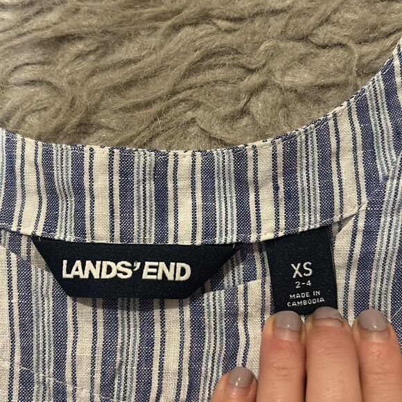 Lands end women’s white and blue stripped linen short sleeve shirt‎ size xs - Picture 2 of 5